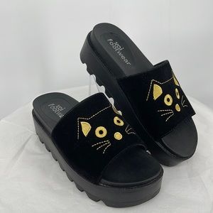 Koi Black and Gold Cat Face Mules